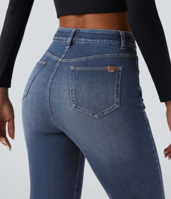 Halara Flex™ - Lässige, verwaschene Slim-Jeans mit hohem Bund, mehreren Taschen und Bauchkontrolle
