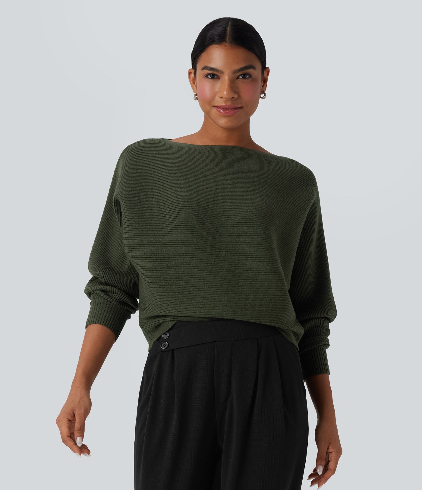 Boat Neck Batwing Sleeve Casual Jumper