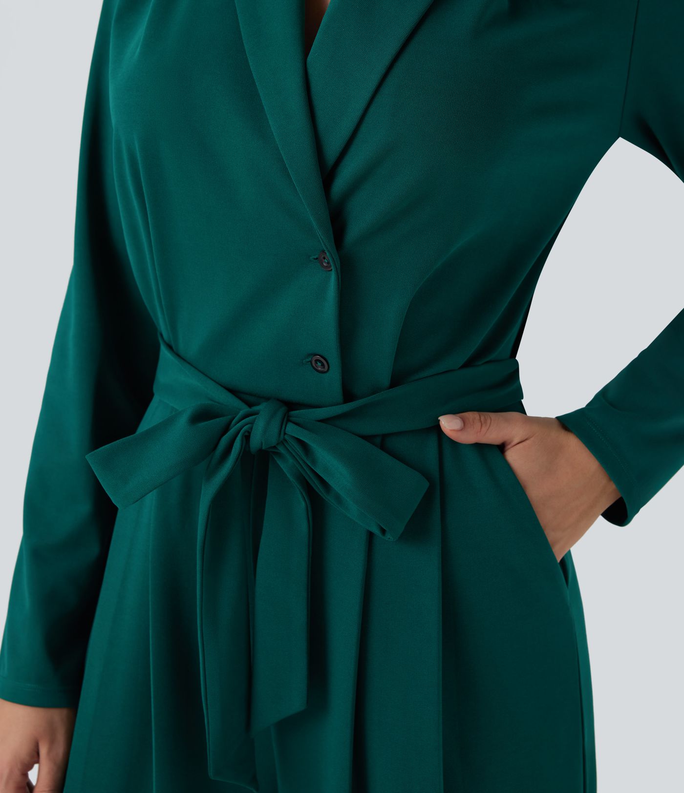 SculptKnit V-neck Long Sleeve Belted Jumpsuit with Pockets-Easy Peezy