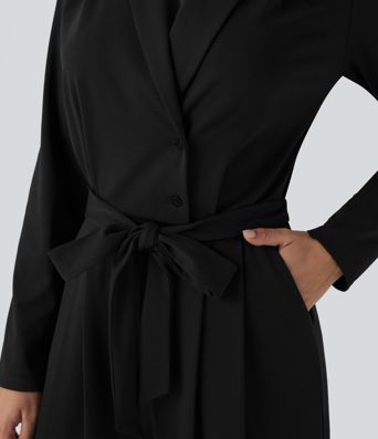 V-neck Long Sleeve Belted Jumpsuit with Pockets-Easy Peezy
