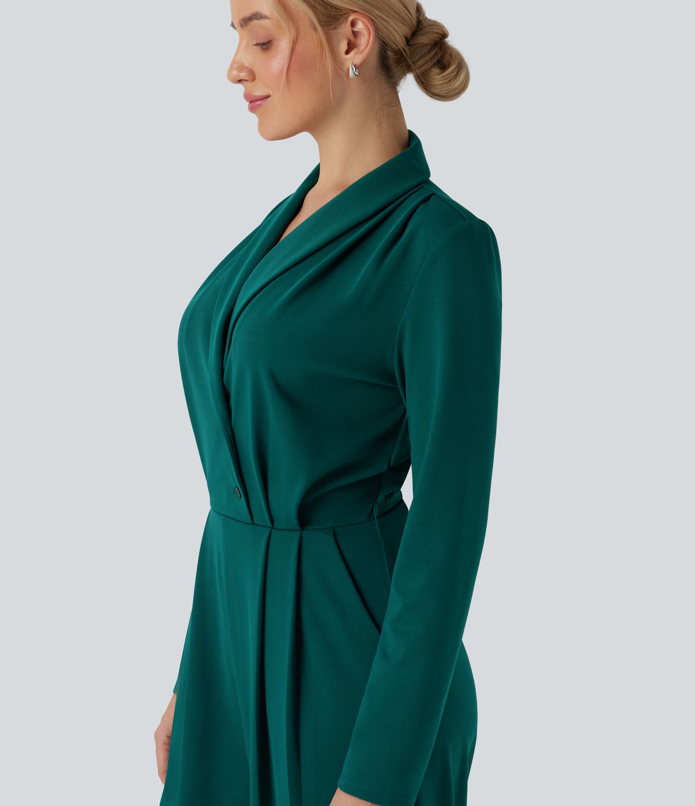 SculptKnit V-neck Long Sleeve Belted Jumpsuit with Pockets-Easy Peezy