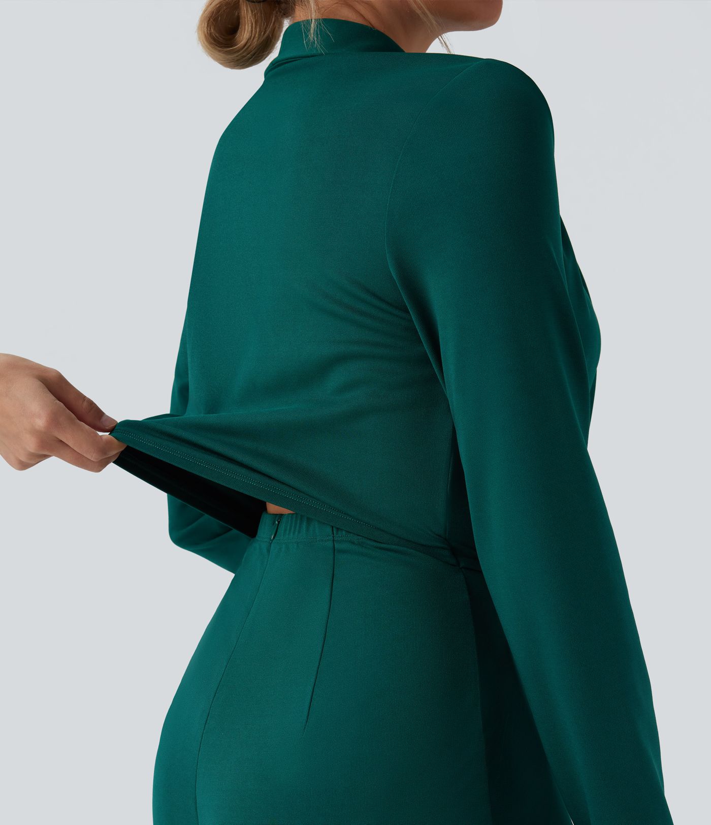 SculptKnit V-neck Long Sleeve Belted Jumpsuit with Pockets-Easy Peezy