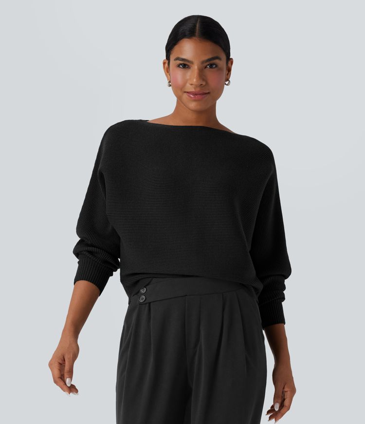 Boat Neck Batwing Sleeve Casual Jumper