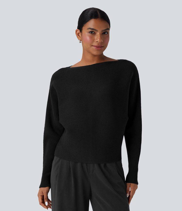 Boat Neck Batwing Sleeve Casual Jumper