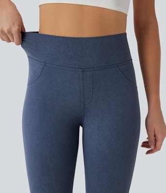 Legging de yoga gainant galbant taille haute imprimé denim avec poches Halara UltraSculpt™
