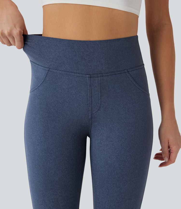 Legging de yoga gainant galbant taille haute imprimé denim avec poches Halara UltraSculpt™
