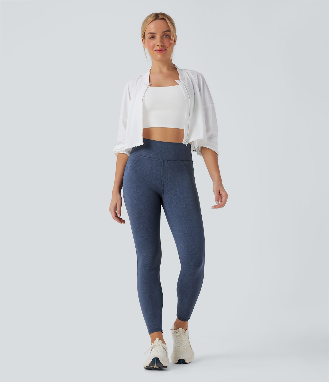 Legging de yoga gainant galbant taille haute imprimé denim avec poches Halara UltraSculpt™