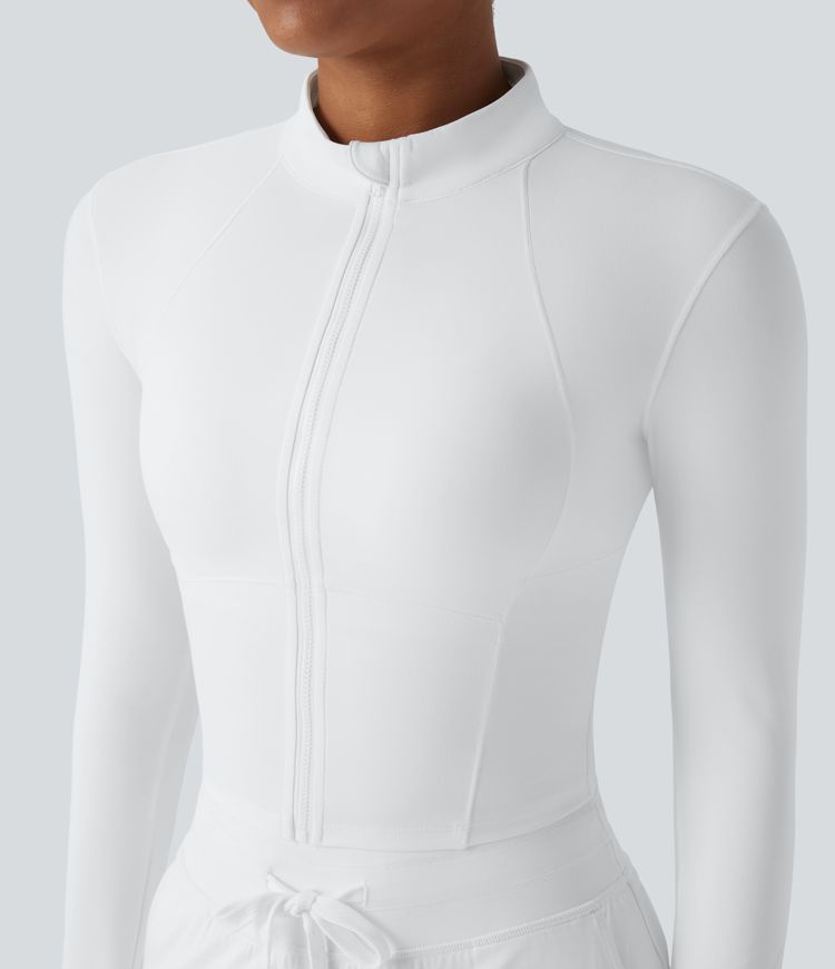 SoftlyZero™ Plush Stand Collar Zip Thumb Holes Cropped Golf Jacket