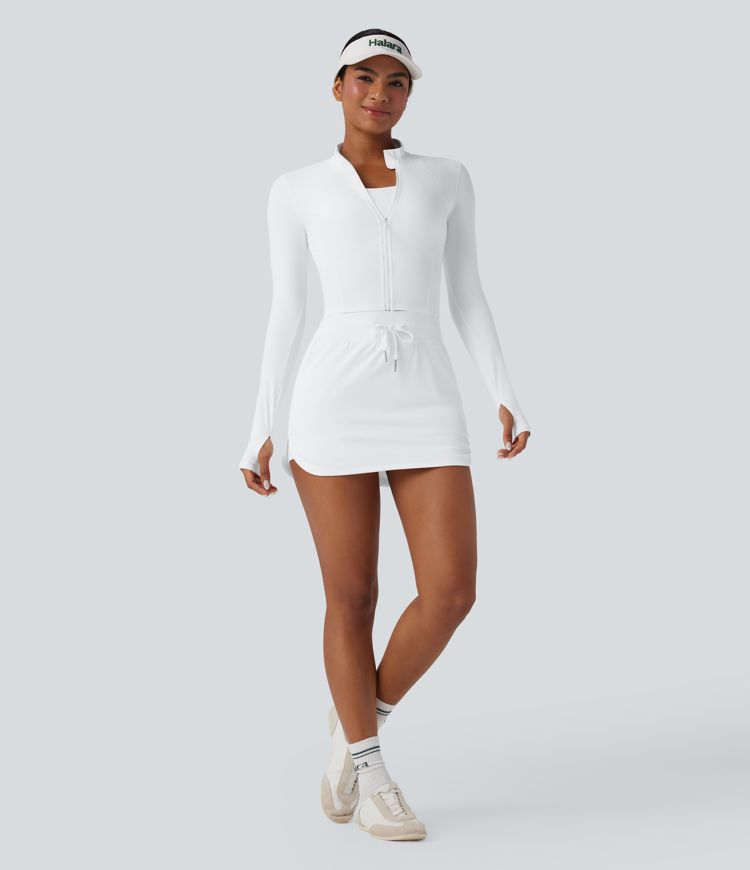 SoftlyZero™ Plush Stand Collar Zip Thumb Holes Cropped Golf Jacket