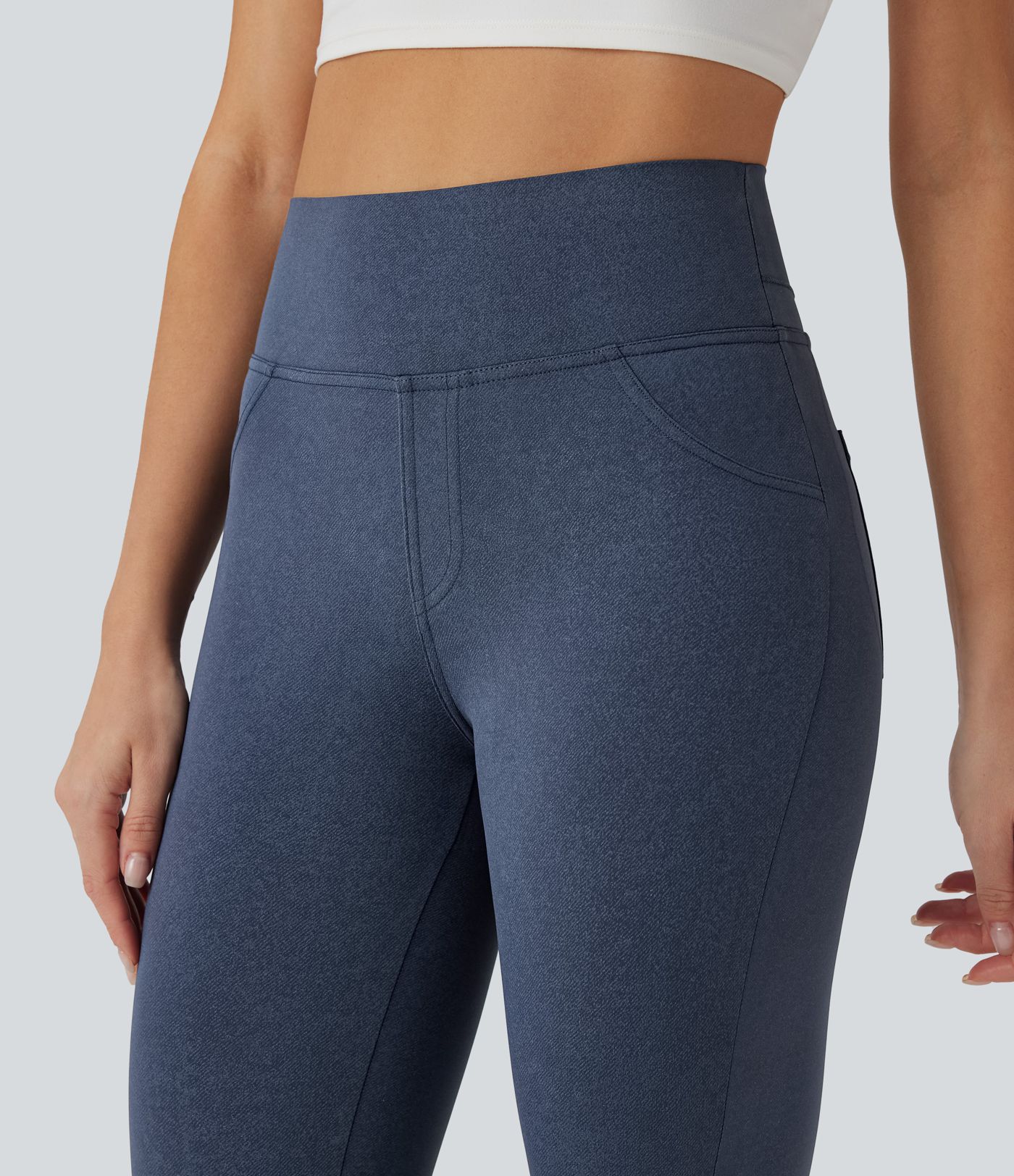 Legging de yoga gainant galbant taille haute imprimé denim avec poches Halara UltraSculpt™