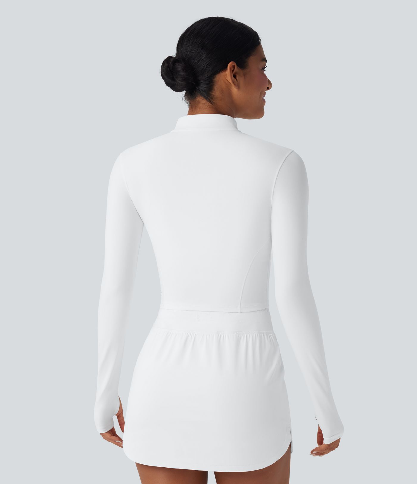 SoftlyZero™ Plush Stand Collar Zip Thumb Holes Cropped Golf Jacket