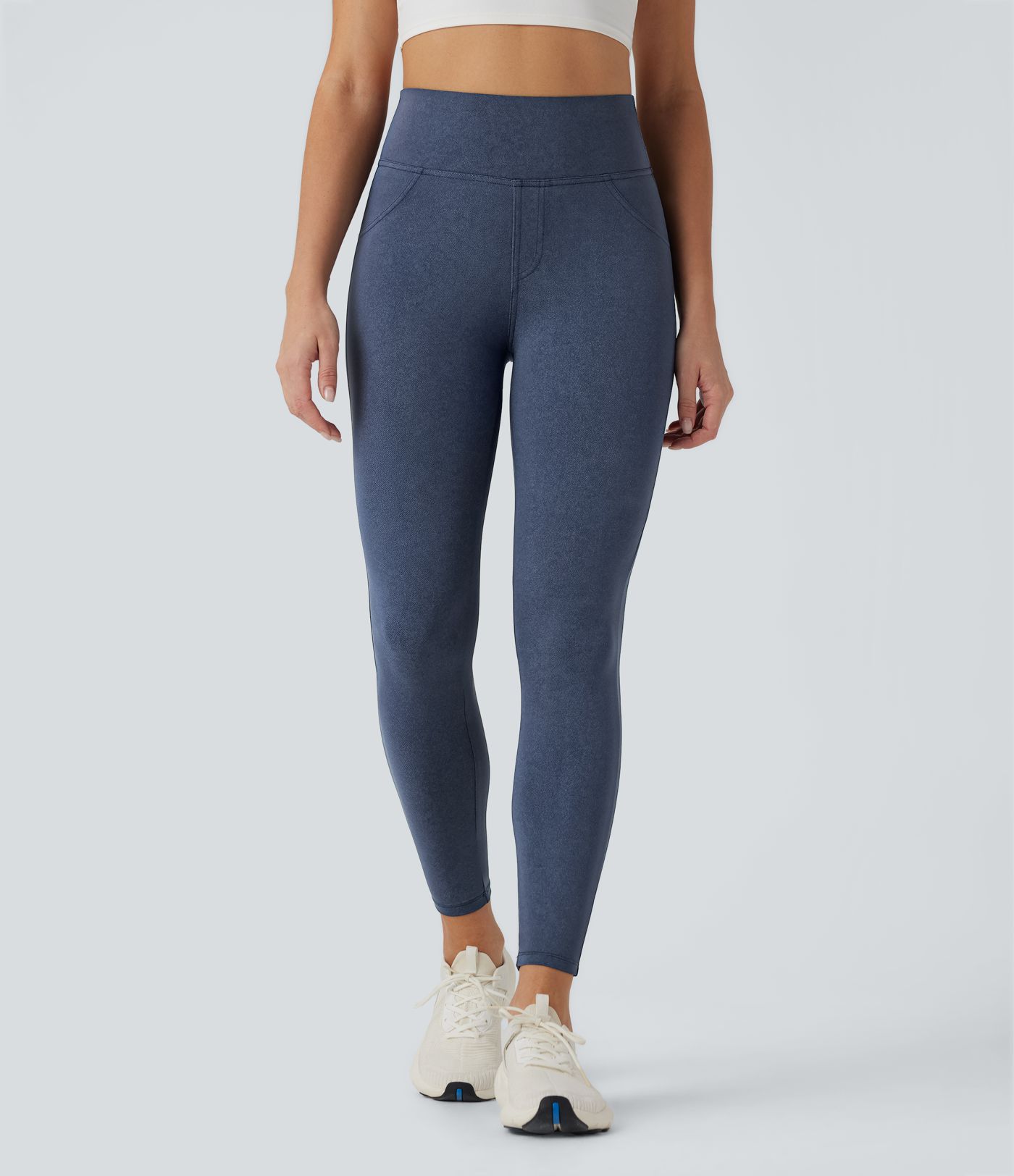 Legging de yoga gainant galbant taille haute imprimé denim avec poches Halara UltraSculpt™