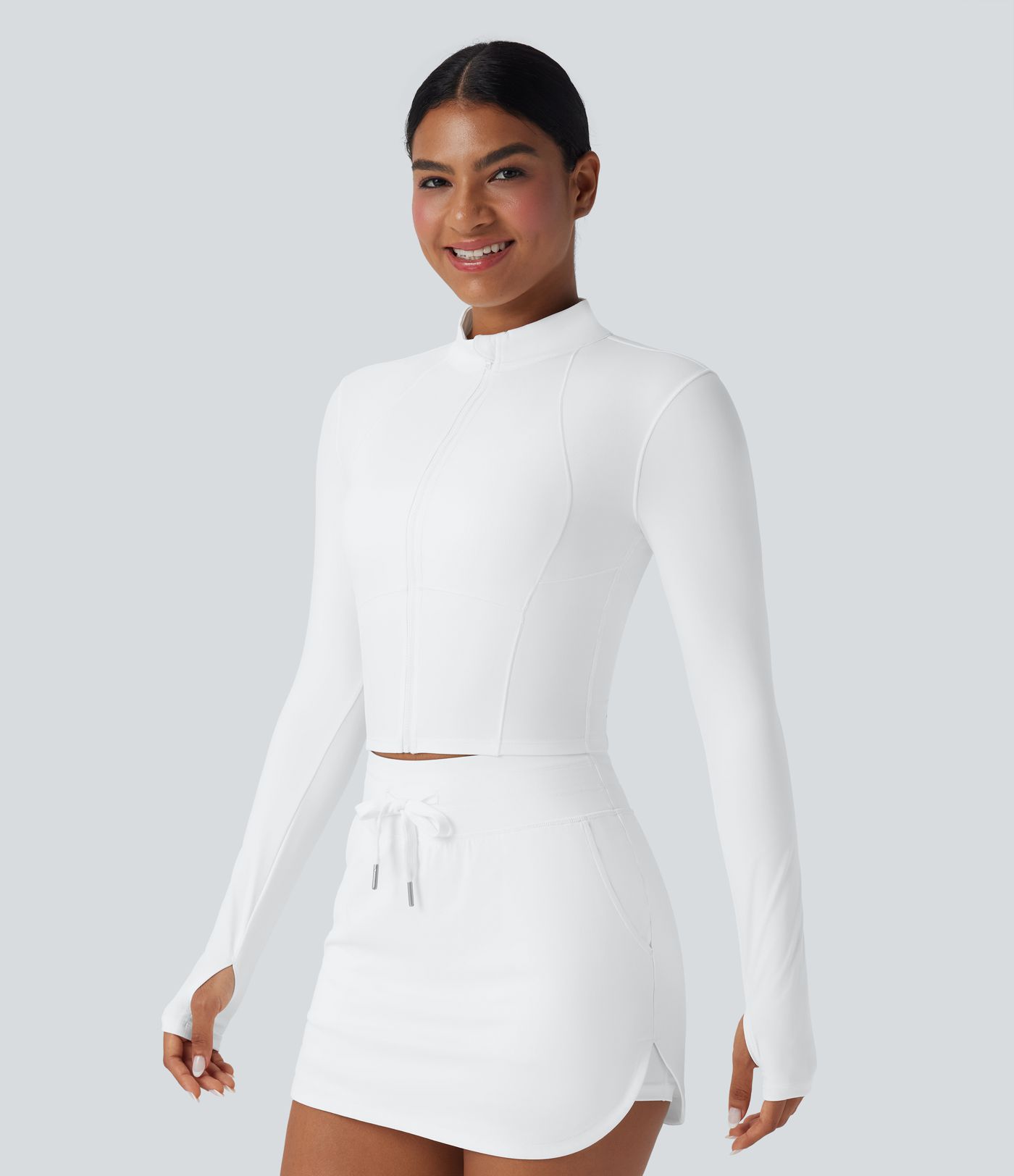 SoftlyZero™ Plush Stand Collar Zip Thumb Holes Cropped Golf Jacket