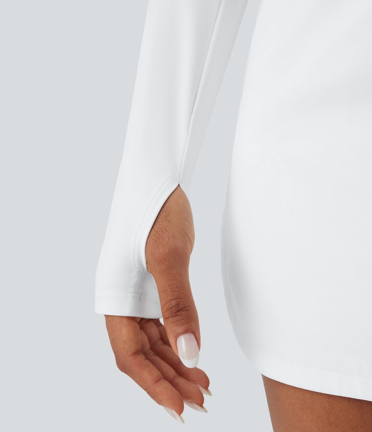 SoftlyZero™ Plush Stand Collar Zip Thumb Holes Cropped Golf Jacket