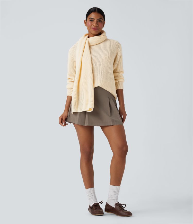 Round Neck Long Sleeve Work Sweater with Scarf