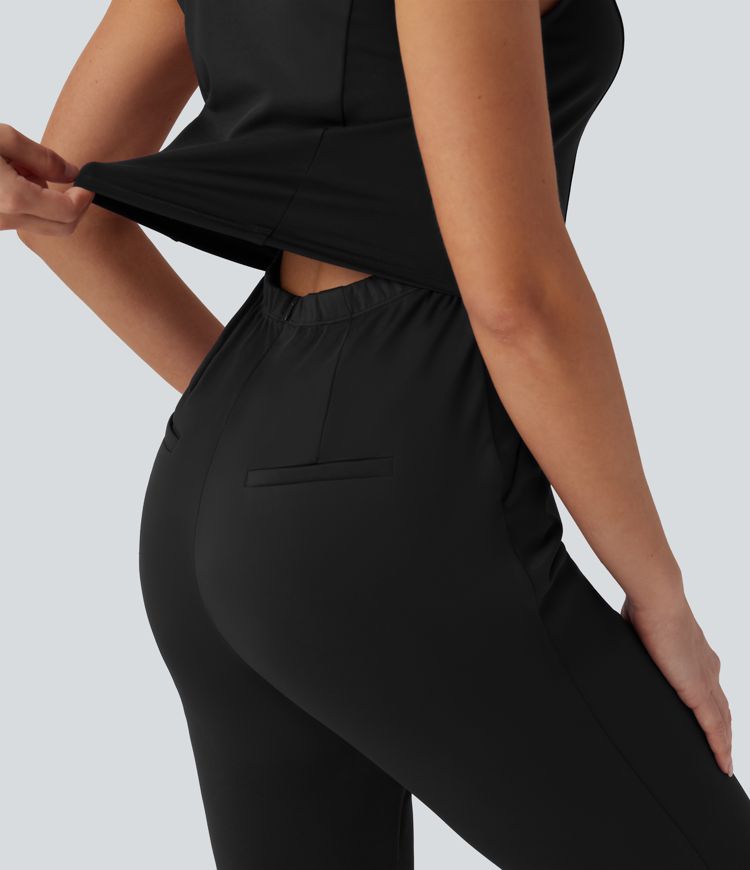 SculptKnit V Neck Sleeveless Casual Bootcut Jumpsuit with Pockets-Easy Peezy Edition