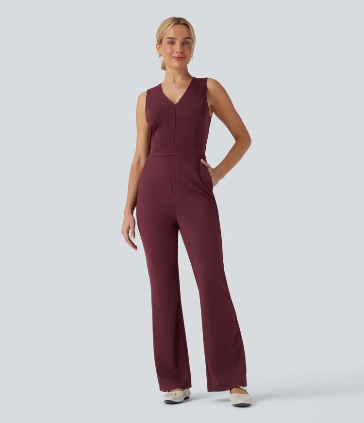Zinfandel Combinaison bootcut à encolure en V, sans manches, décontractée, avec poches — version Easy Peezy / 1