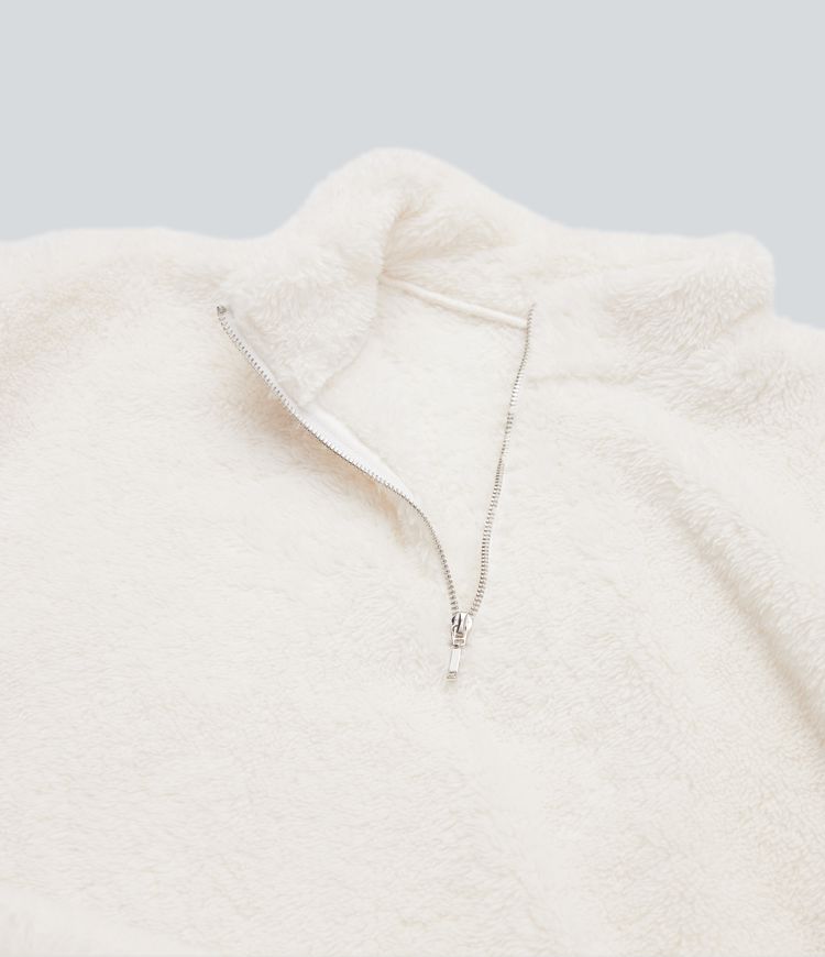 Sweatshirt casual polaire col montant manches longues avec poche kangourou