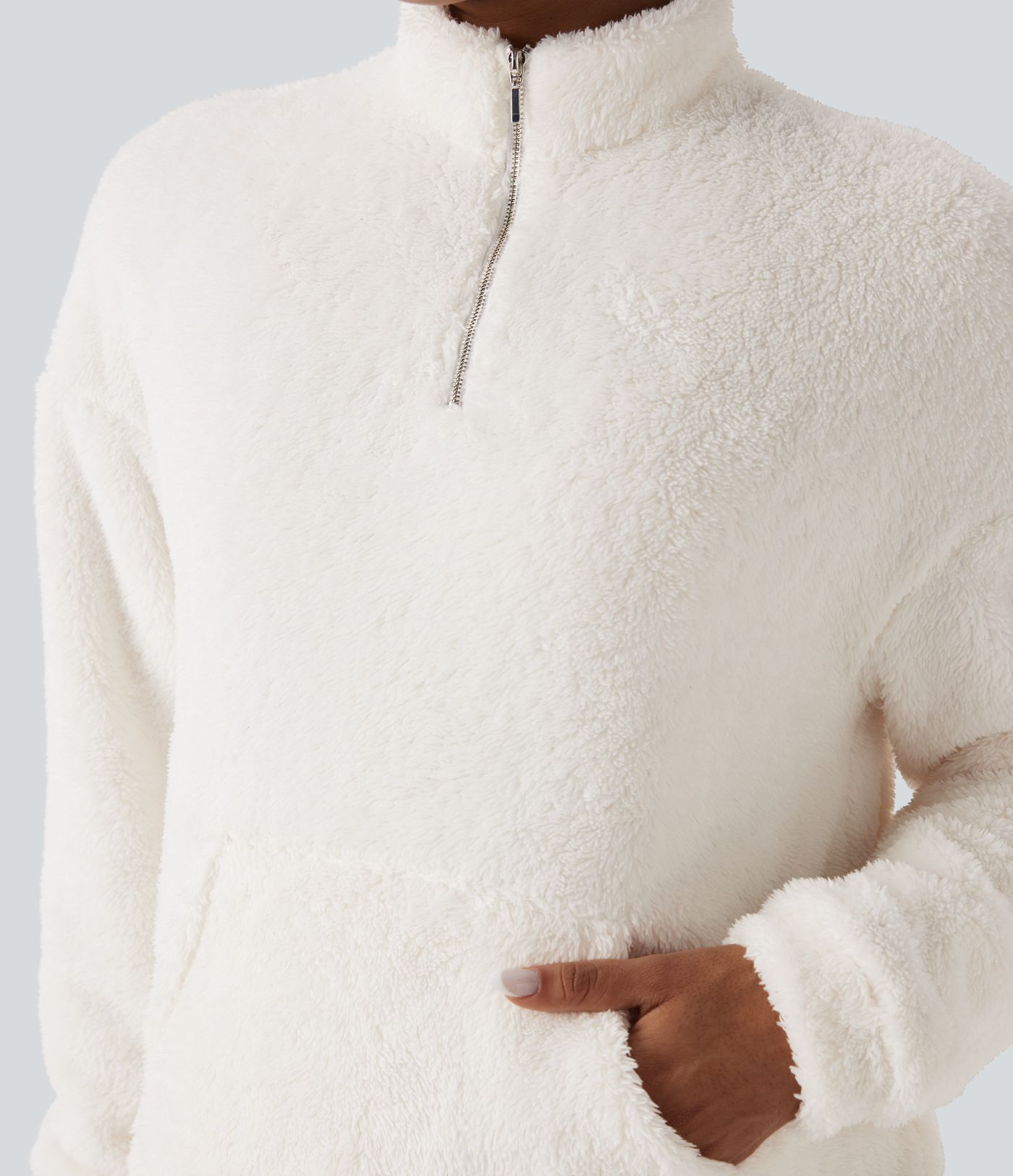 Sweatshirt casual polaire col montant manches longues avec poche kangourou