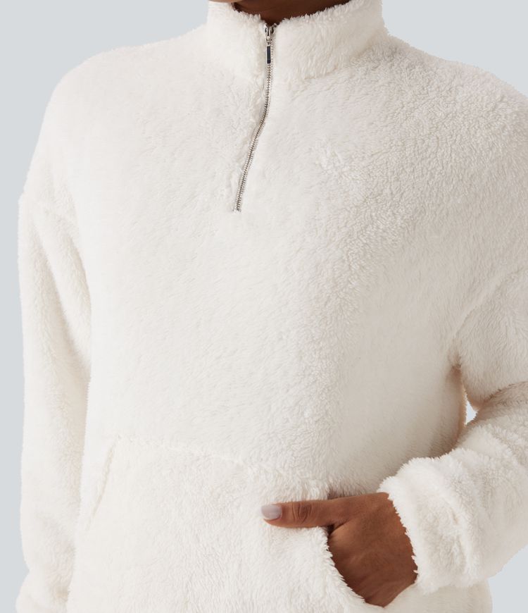 Sweatshirt casual polaire col montant manches longues avec poche kangourou