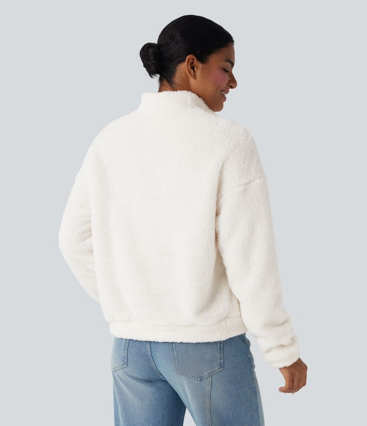 Sweatshirt casual polaire col montant manches longues avec poche kangourou