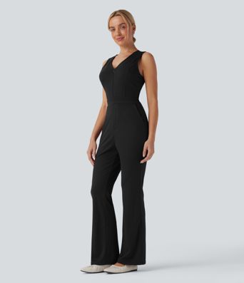 V-Ausschnitt Ärmelloses Lässiges Bootcut Jumpsuit mit Taschen-Easy Peezy Edition V-Ausschnitt Ärmelloses Lässiges Bootcut Jumpsuit mit Taschen-Easy Peezy Edition