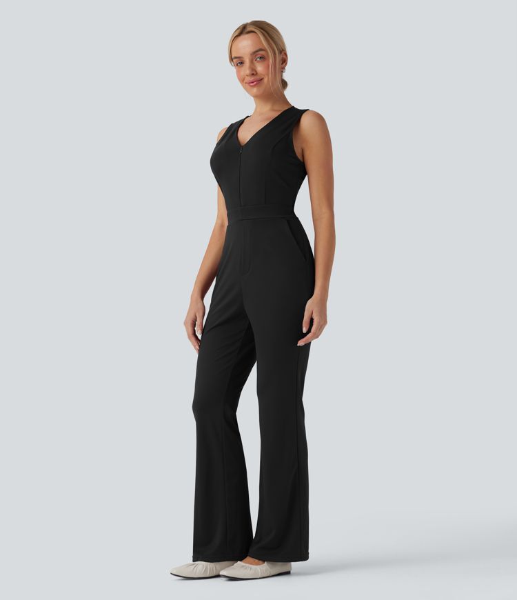 V-Ausschnitt Ärmelloses Lässiges Bootcut Jumpsuit mit Taschen-Easy Peezy Edition V-Ausschnitt Ärmelloses Lässiges Bootcut Jumpsuit mit Taschen-Easy Peezy Edition