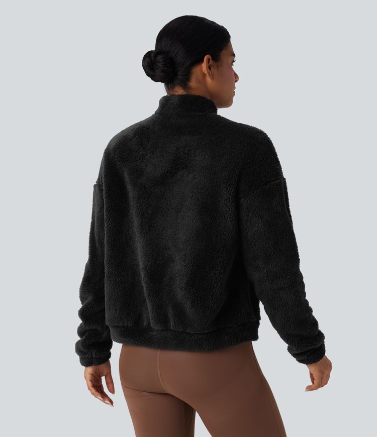 Stand Collar Long Sleeve Fleece Casual Sweatshirt with Kangaroo Pocket