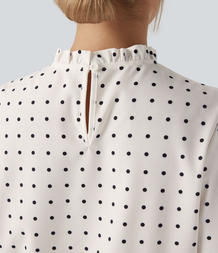 Frill Mock-neck Polka Dot Work Blouse