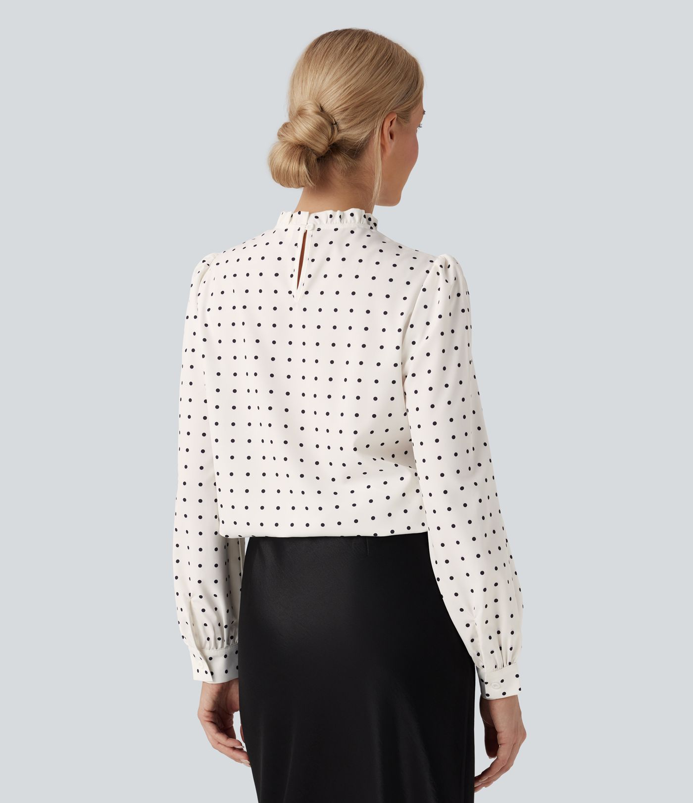 Frill Mock-neck Polka Dot Work Blouse