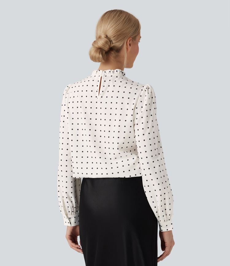 Frill Mock-neck Polka Dot Work Blouse