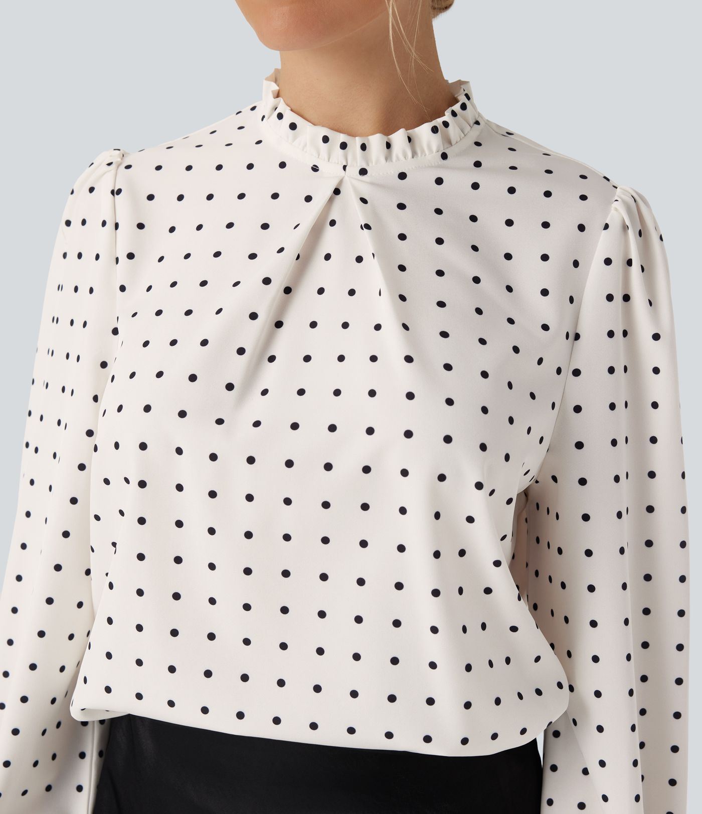 Frill Mock-neck Polka Dot Work Blouse