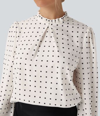 Frill Mock-neck Polka Dot Work Blouse