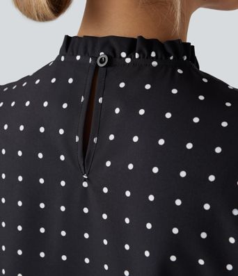 Frill Mock-neck Polka Dot Work Blouse