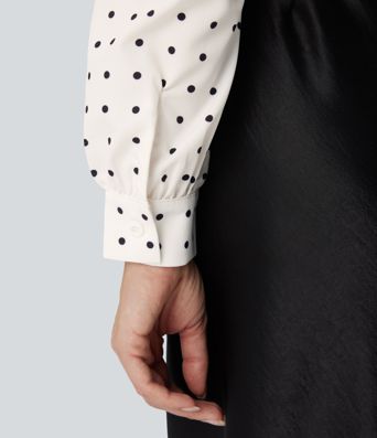 Frill Mock-neck Polka Dot Work Blouse