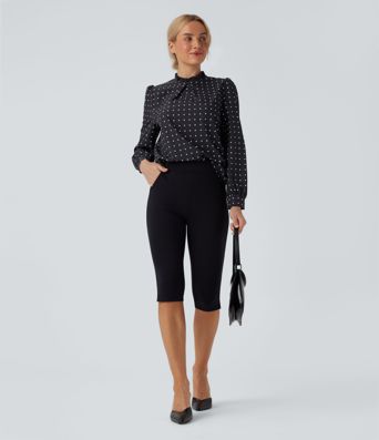 Frill Mock-neck Polka Dot Work Blouse