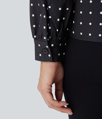 Frill Mock-neck Polka Dot Work Blouse