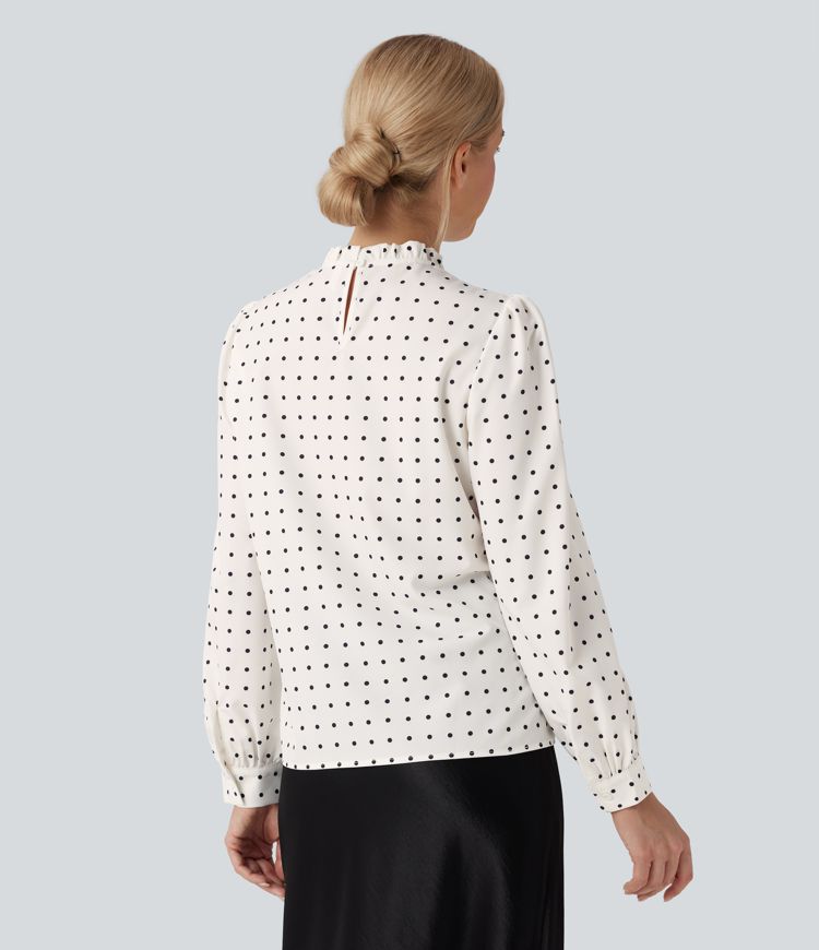 Frill Mock-neck Polka Dot Work Blouse