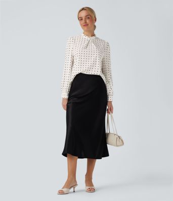 Frill Mock-neck Polka Dot Work Blouse