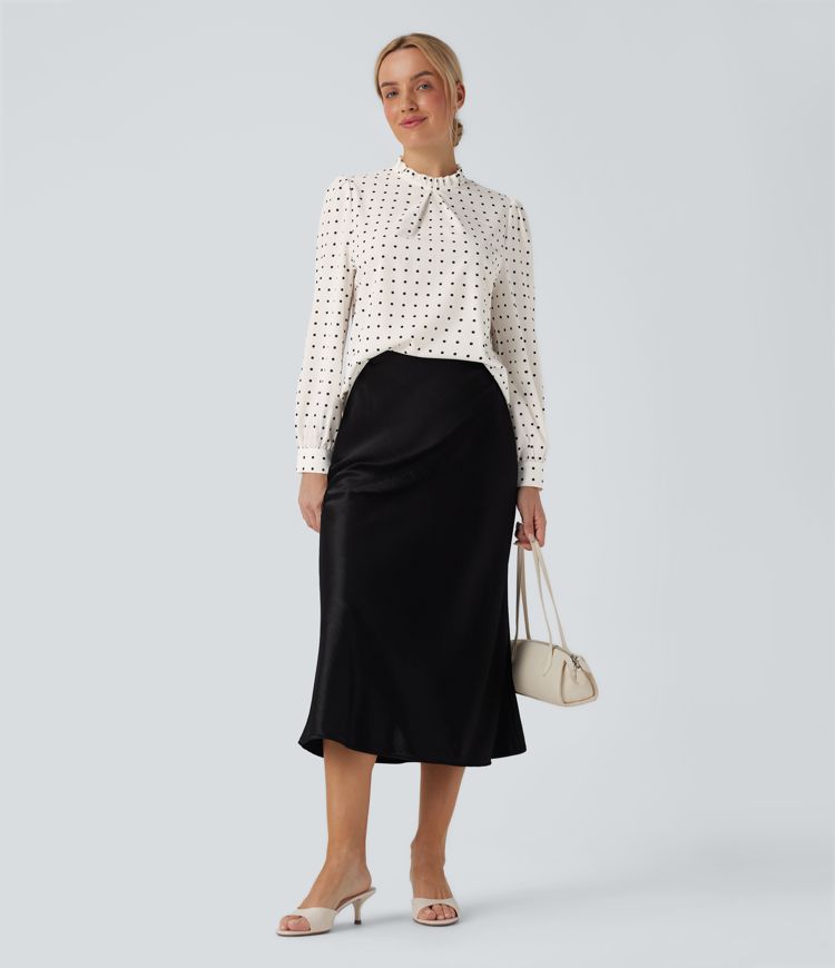 Frill Mock-neck Polka Dot Work Blouse