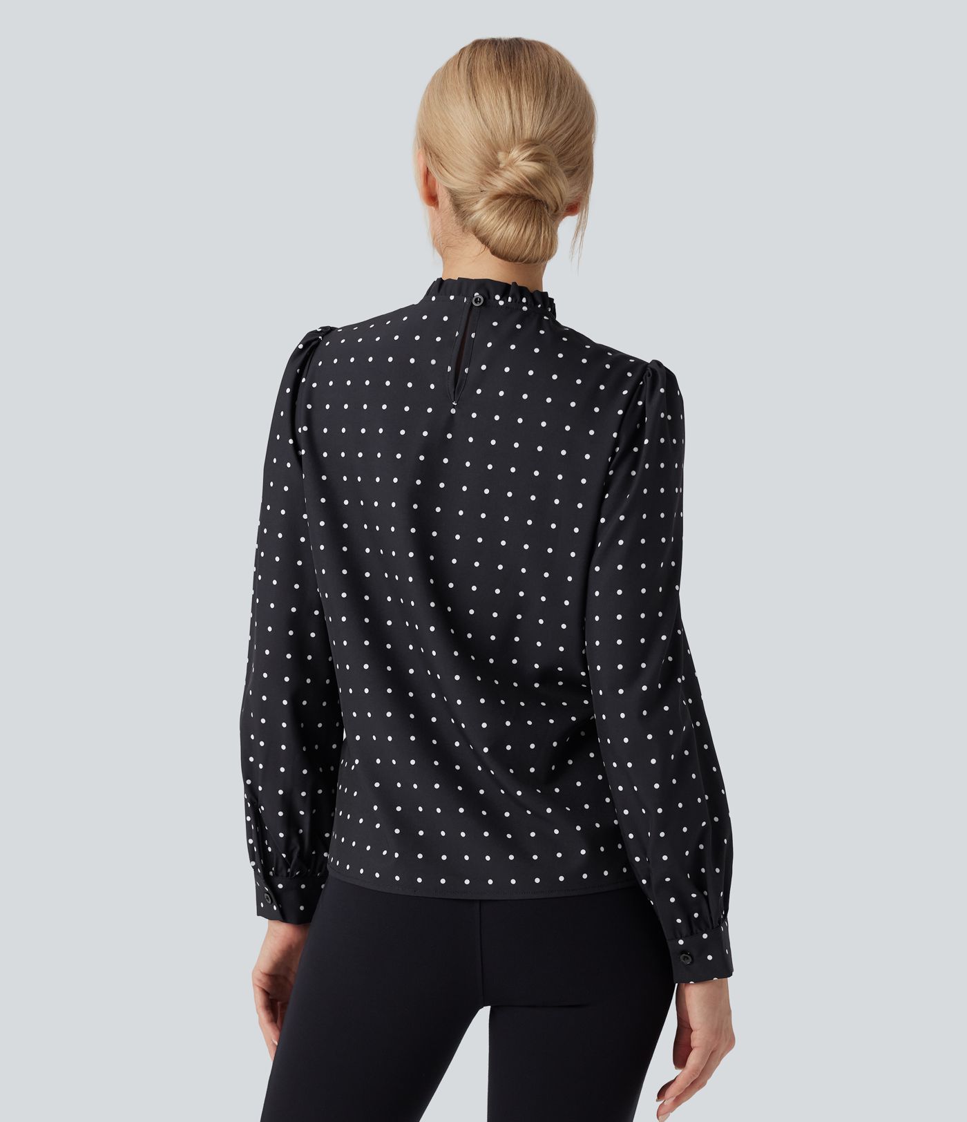 Frill Mock-neck Polka Dot Work Blouse