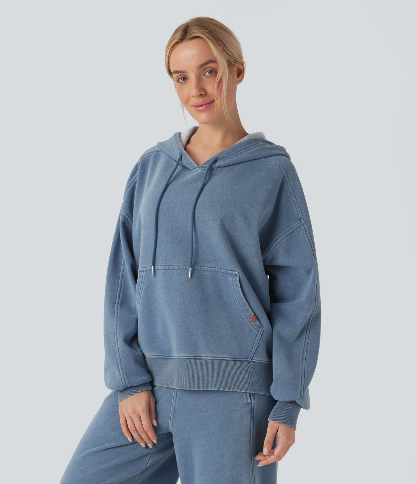 Halara Flex™ Hooded Casual French Terry Denim Sweatshirt with Pocket