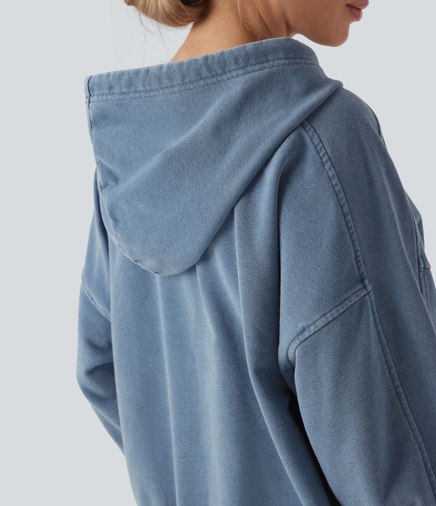 Halara Flex™ Hooded Casual French Terry Denim Sweatshirt with Pocket