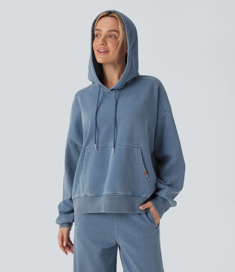 Halara Flex™ Hooded Casual Denim Sweatshirt with Pocket