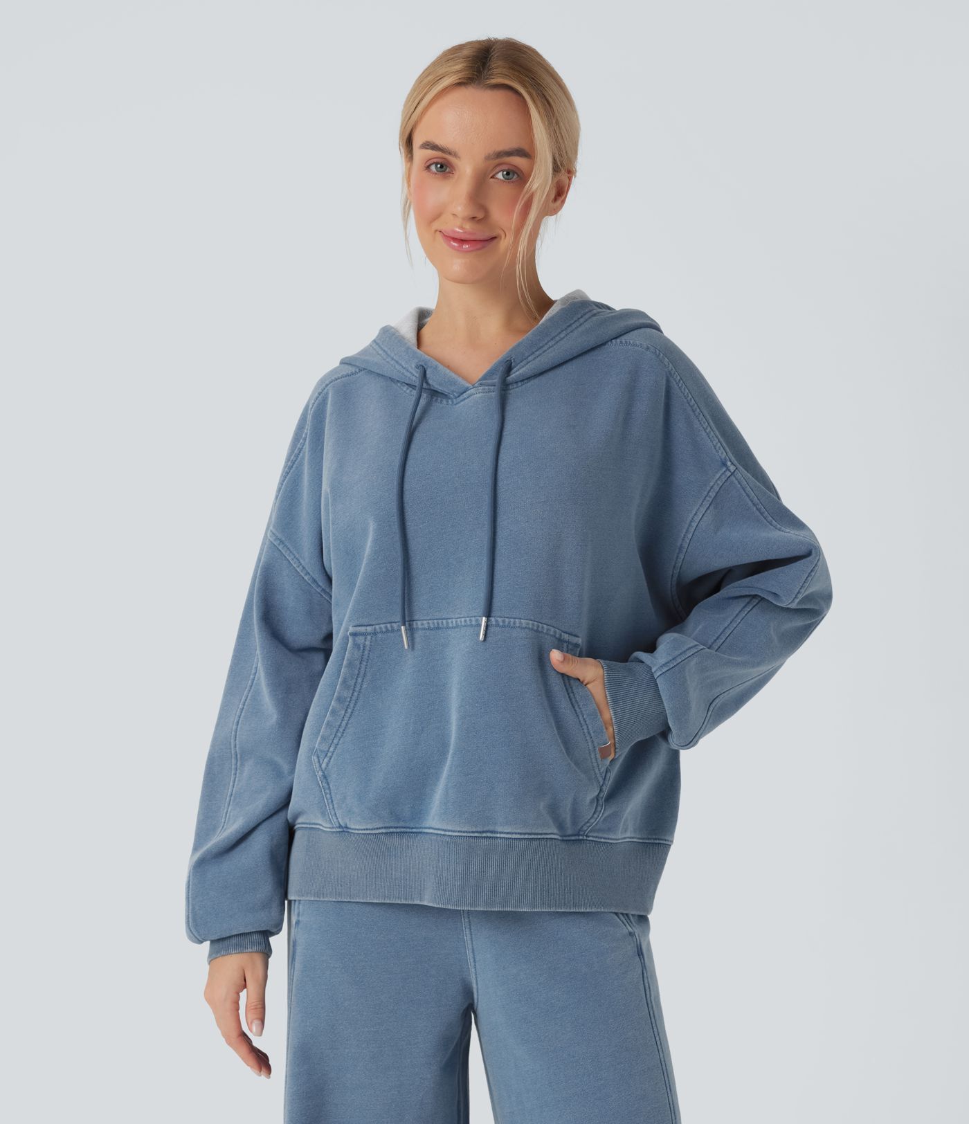 Halara Flex™ Hooded Casual French Terry Denim Sweatshirt with Pocket
