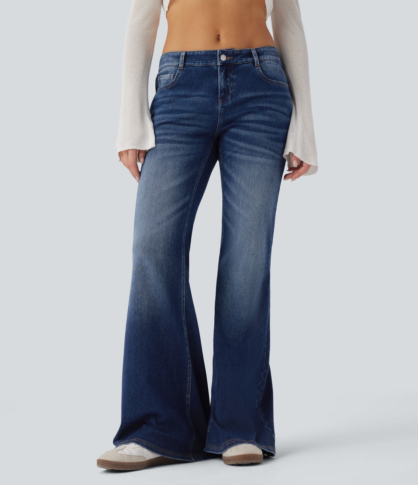 Jeans casuales Halara Flex™ acampanados de tiro bajo con lavado y bolsillos