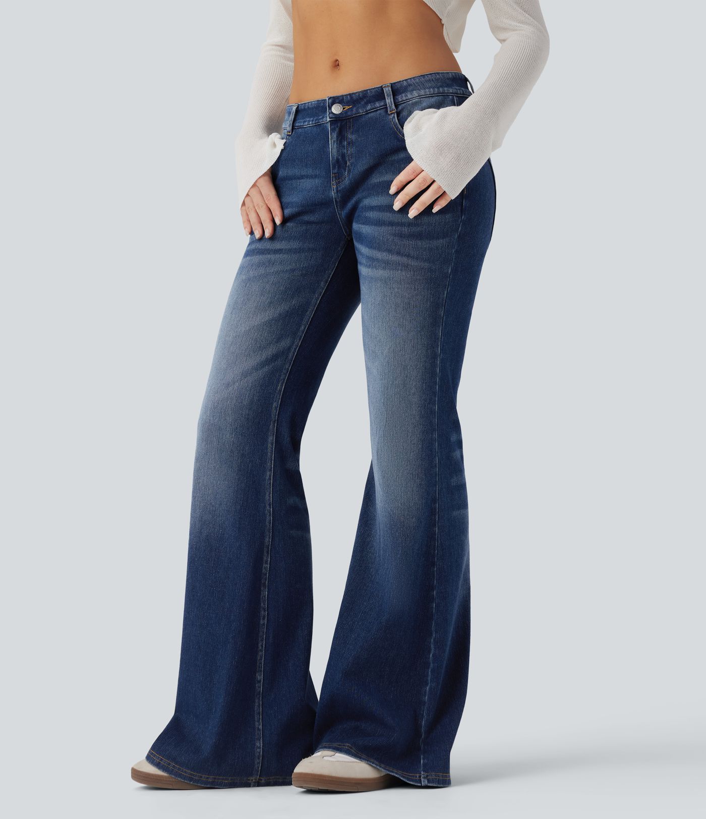 Jeans casuales Halara Flex™ acampanados de tiro bajo con lavado y bolsillos