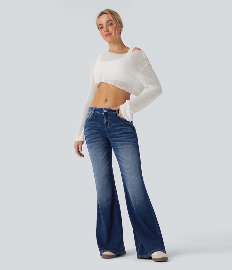 Halara Flex™ Low Rise Flare Washed Casual Jeans with Pockets