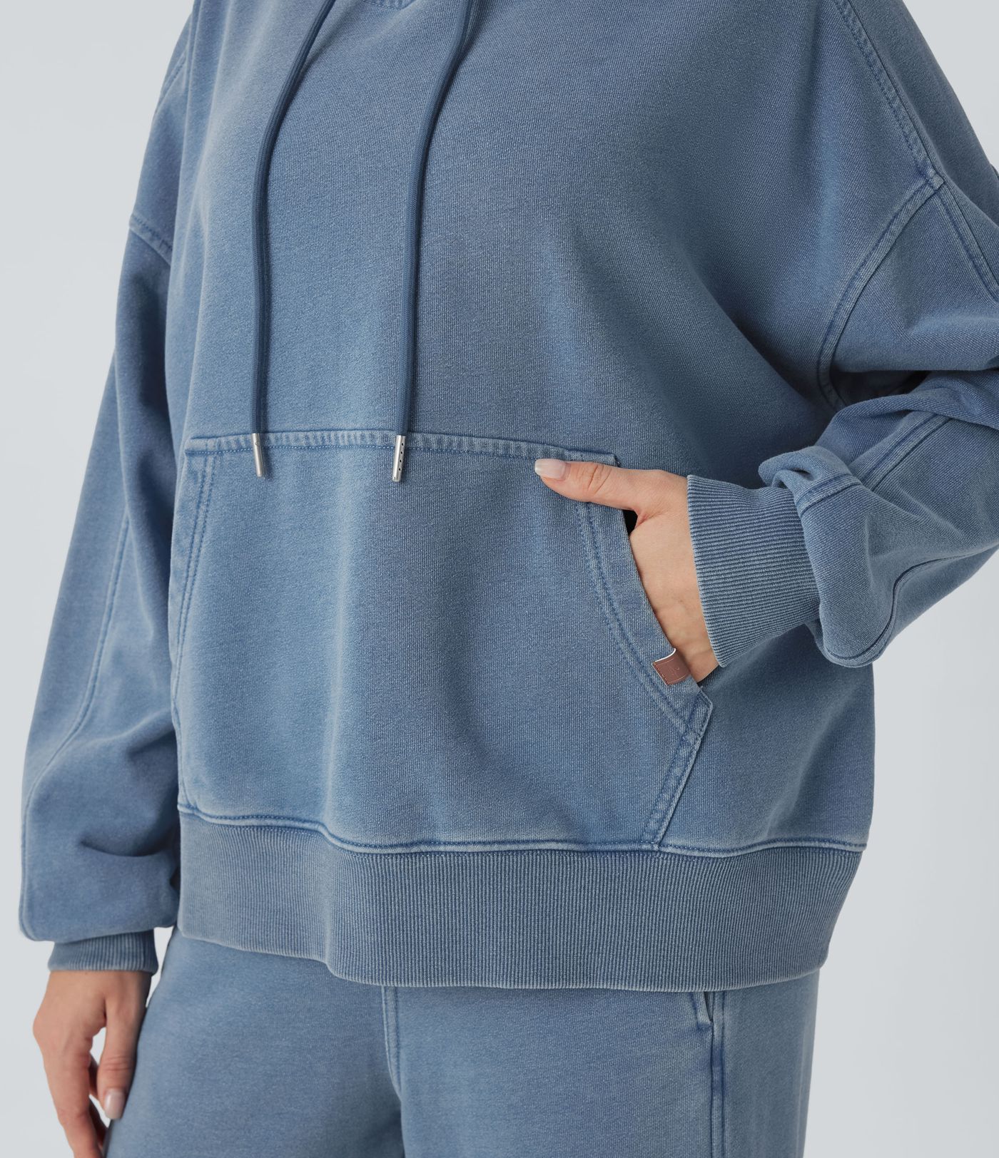 Halara Flex™ Hooded Casual French Terry Denim Sweatshirt with Pocket