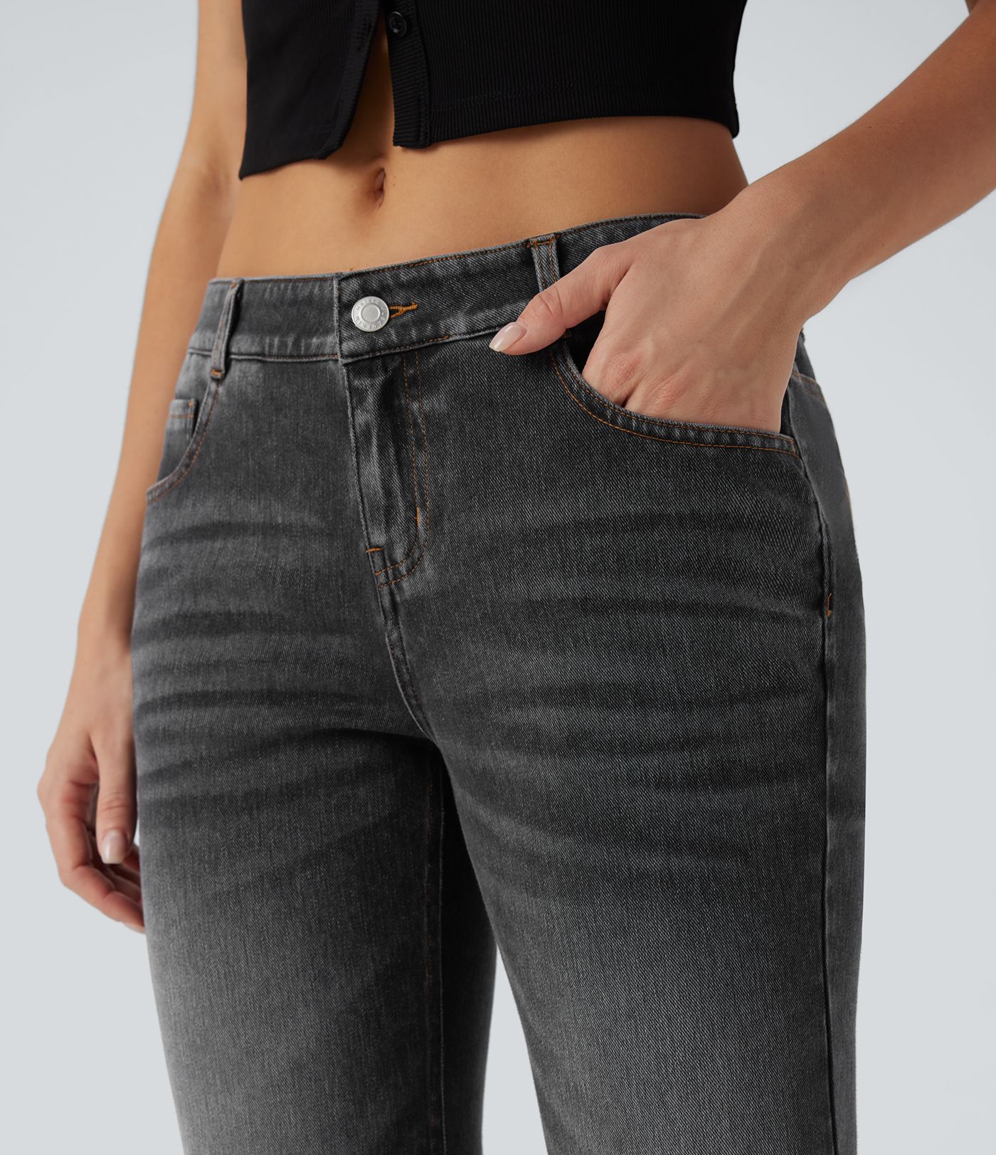 Halara Flex™ Low Rise Flare Washed Casual Jeans with Pockets